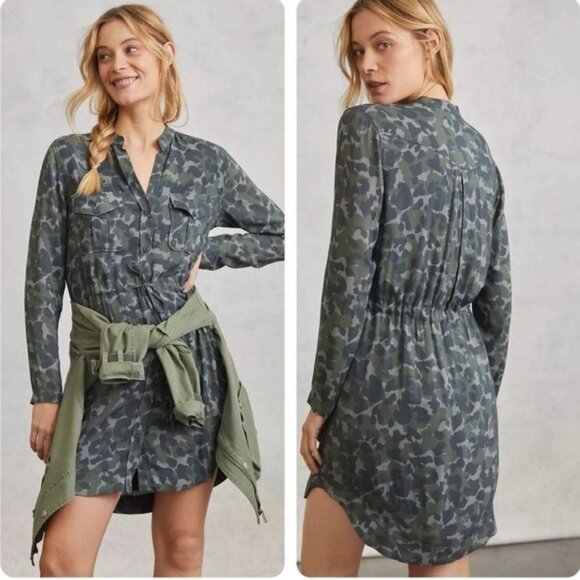 Anthropologie Cloth & Stone Nina Camo Mini Shirtdress Green Size Small Sz Small - Picture 1 of 6